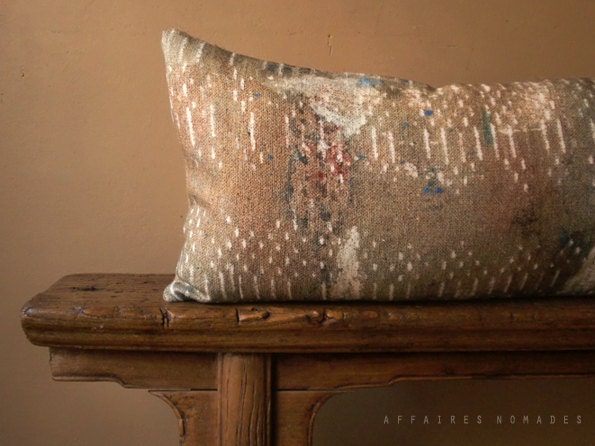 Cushion Linen and recycled burlap Long  ooak ..  Ethnic moment /  FRAGMENTS