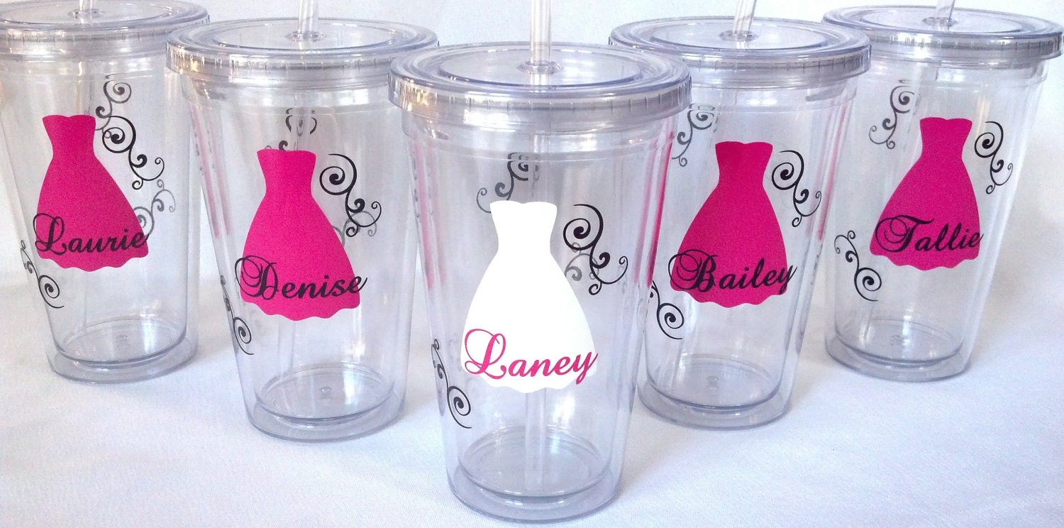 Bride and Bridesmaids Tumblers, 6 wedding party acrylic glasses with lid and straw, flower girl plastic cups, Bridesmaid gift