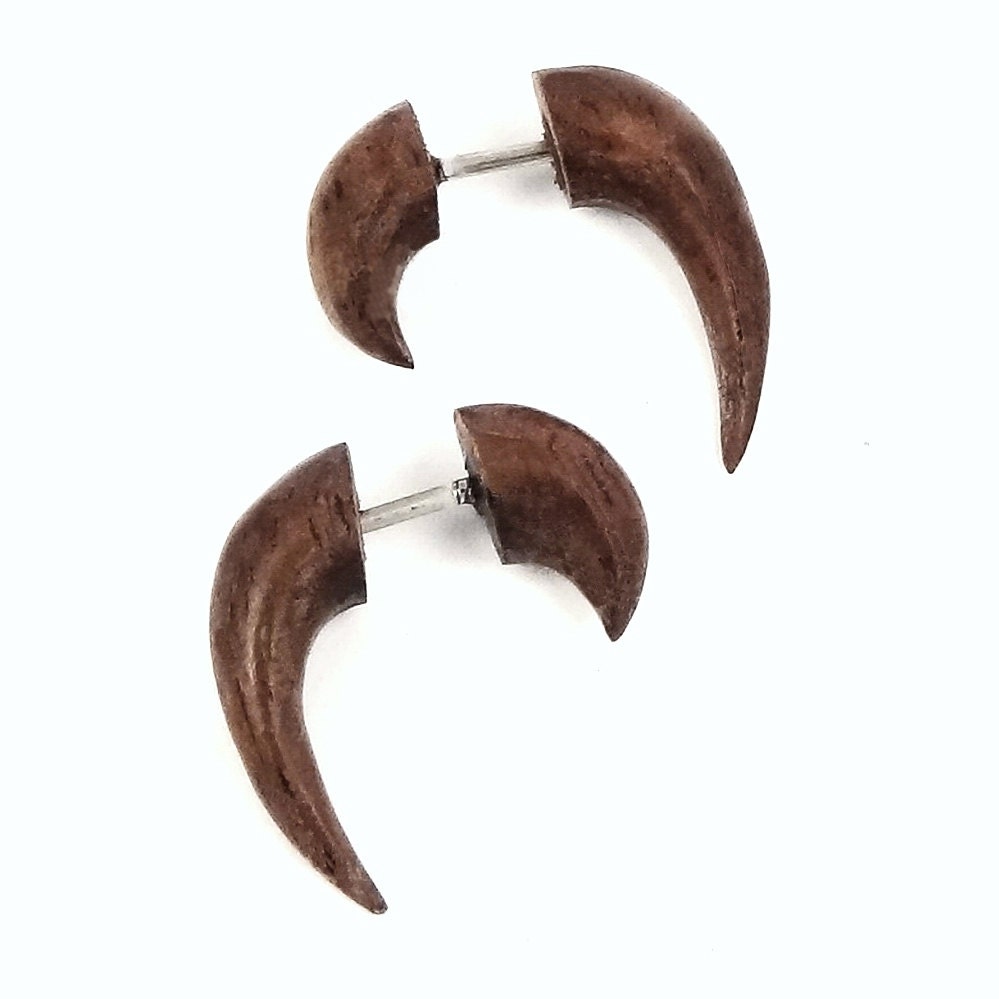 Fake Gauge - 1 Pair Organic Sono Wood Micro Fishooks - Wooden Faux Gauge Earrings - (By Fake Gauge Organics)