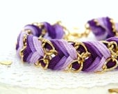 Violet Ombre - Chevron Braided Modern Friendship Bracelet - Gold Chain