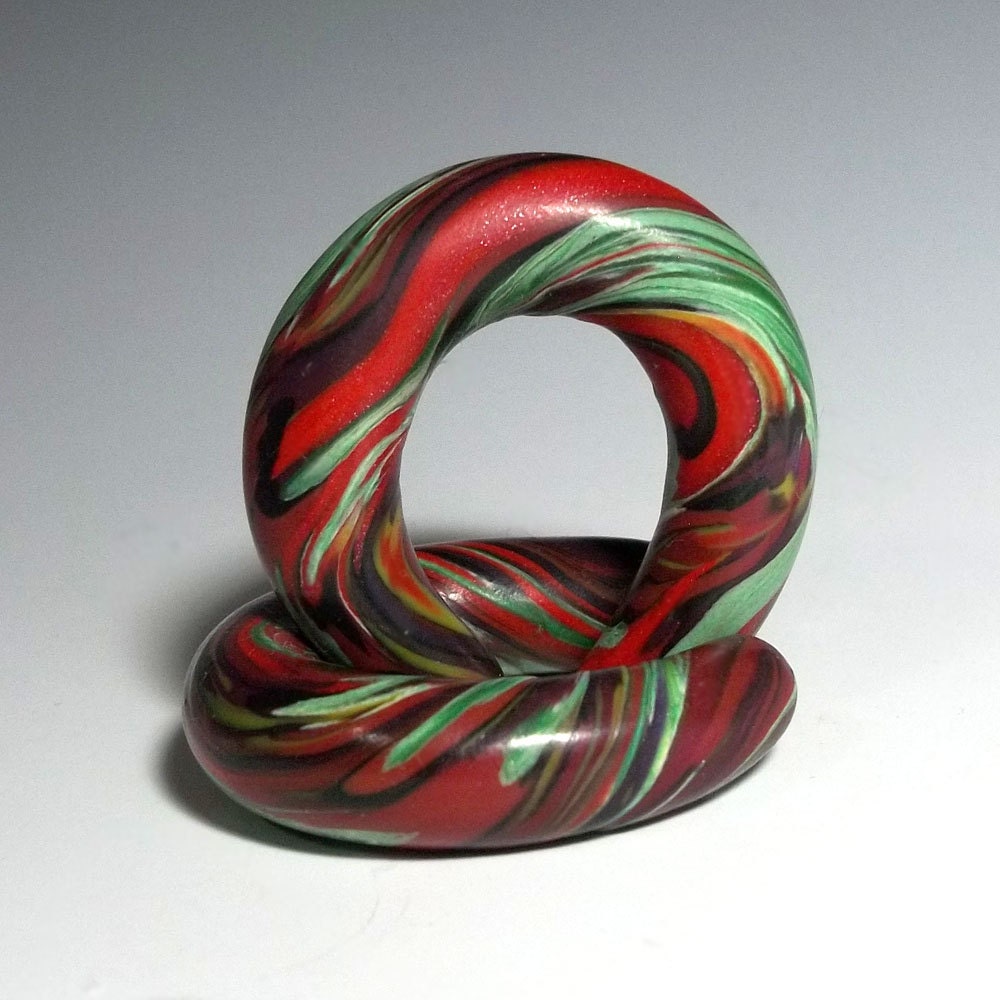 Gauges, 7/16 inch plugs,  SALE. tapered hoops. Polymer clay plugs for stretched ears. Red, green, abstract.