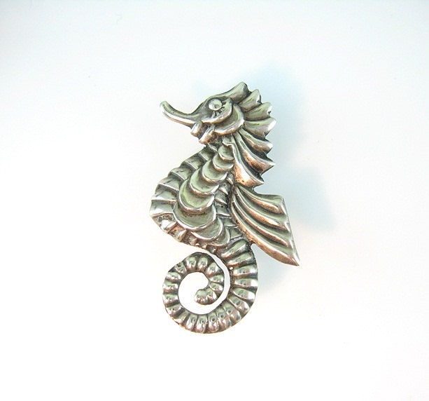 RESERVED FOR W // Petite Sterling Sea Horse Pin Silver Mexico Early Mark 1930s Art Deco Jewelry
