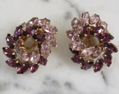 Napier Vintage Large Purple Rhinestone Earrings Two Tones