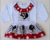 Houston Texans Ruffle Neckline Long Sleeve  Dress Available 0-3 months through Size 6/8