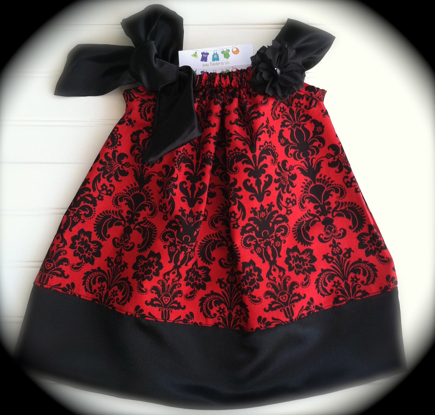 Red Damask Pillowcase Dress Available 0-3 months through Size 5/6