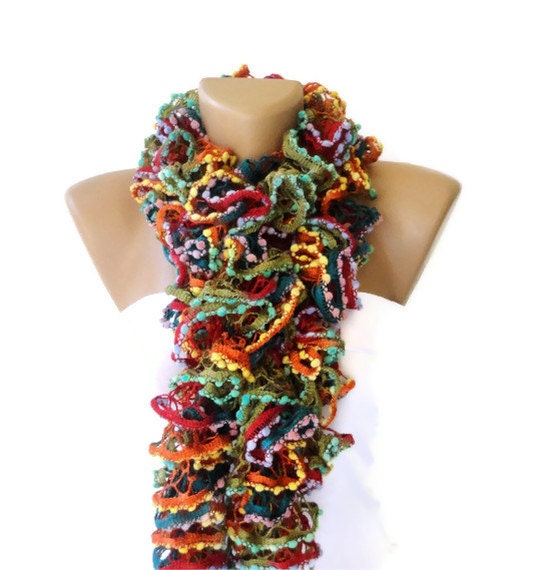 Knit Ruffled Scarf, multicolor scarf, 2013 NEW TREND SCARF,accessories, gifts for her, fashion, long scarf