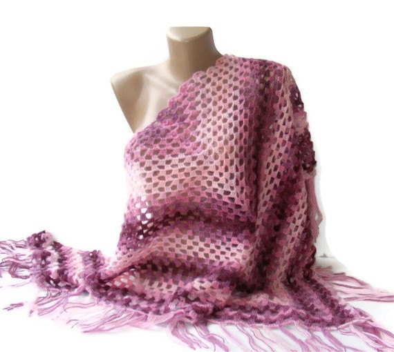 shawl,Hand-crocheted women shawl, pink purple , fashion accessory,mohair Wool,acrylic