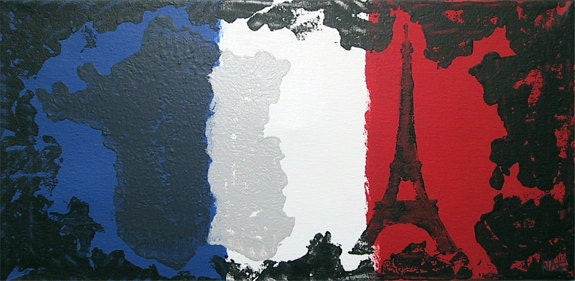 FRANCE - Original, Flag, Eiffel Tower, Acrylic, Art, Painting, Modern Abstract Wall Art