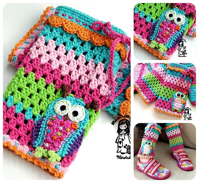 Woodland scene - Leg wamerms with an owl applique