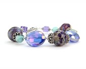 Blue, Purple Olive Aquamarine Lampwork Gemstone Sterling Silver Crystal Bracelet:  Venice