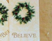 Gift Tags Favor Tags Wish Tags Christmas Believe Wreath Holly Berries Holidays Winter Glitter Handmade Stamped
