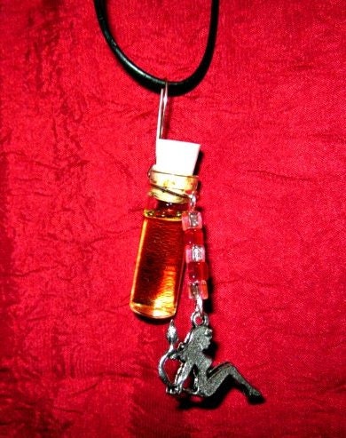 Strawberry Strip Tease Perfume Necklace, Strawberry and Pink Bubble Gum Fragrance, Sexy Girlie Red, Potion Bottle, She Devil Charm