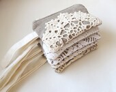 Set of 5 iPhone Zipper Wristlet Burlap Vintage Doily - Coin Purse Bridal Clutch - Bridesmaid Gift - Rustic Wedding Pouch