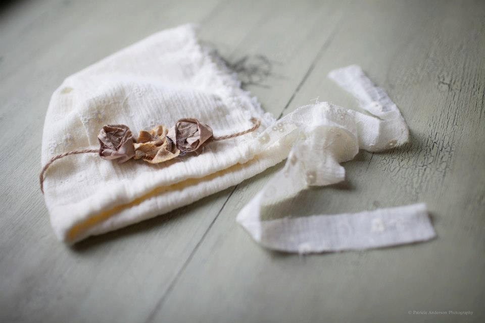 Newborn Girl Ivory Fabric Bonnet. Baby Girl. Photography Prop. Vintage Style.