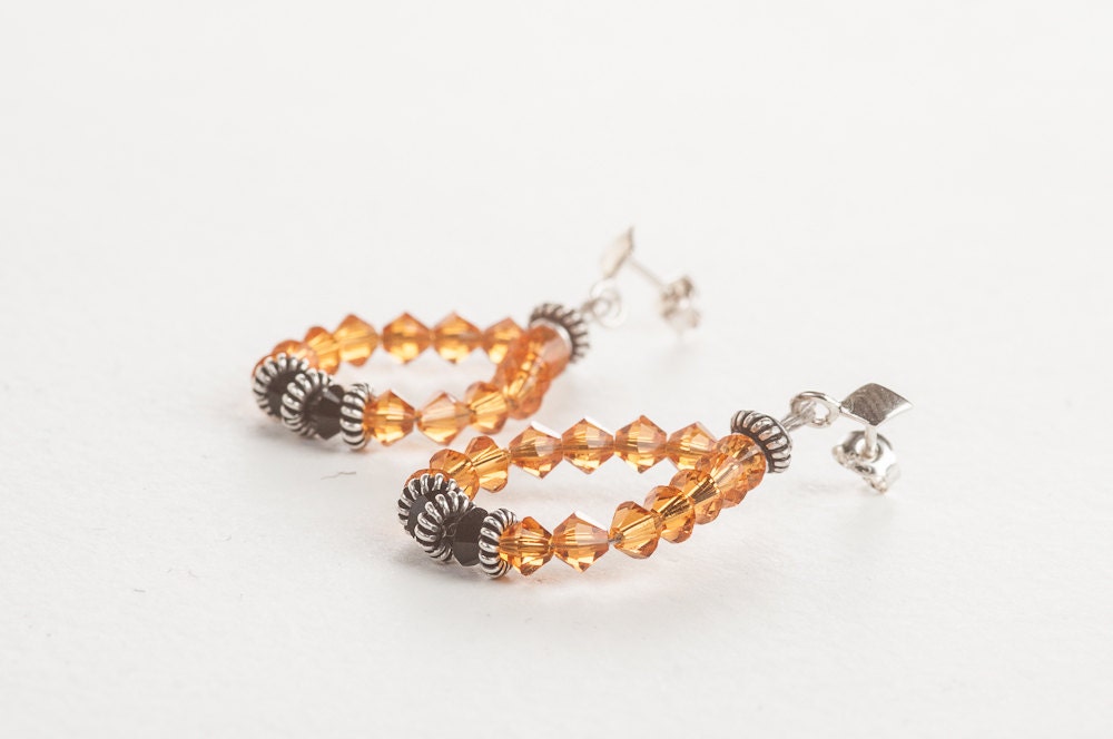 Hoop Earrings OOAK Black and Orange Swarovski Crystal Autumn Jewelry