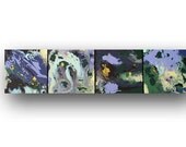 Small Paintings Abstract Purple, Green Painting Original Metallic Art Gold Painting on Canvas 48x24 by Heather Day
