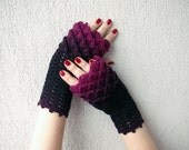 Fingerless gloves - black and wine red, burgundy, dark pink.