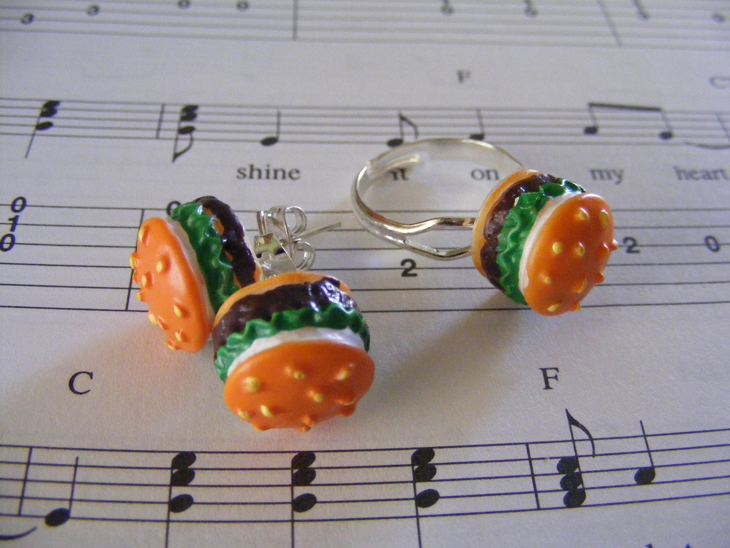 Ring or Earrings Hamburger Love