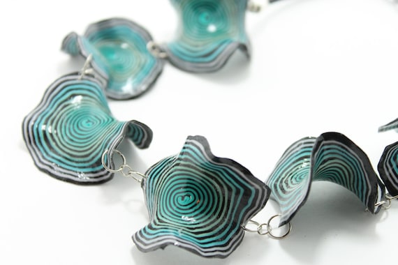 Polymer Clay Handmade Necklace -- Turquoise, Blue, White