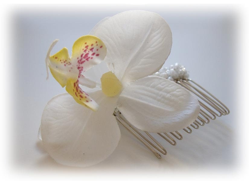 Orchid Flower Hair Comb- Wedding Flower Accessories- White Orchid Bridal Hair piece- Metal Bridal Hair Comb-Floral Hair Accessory