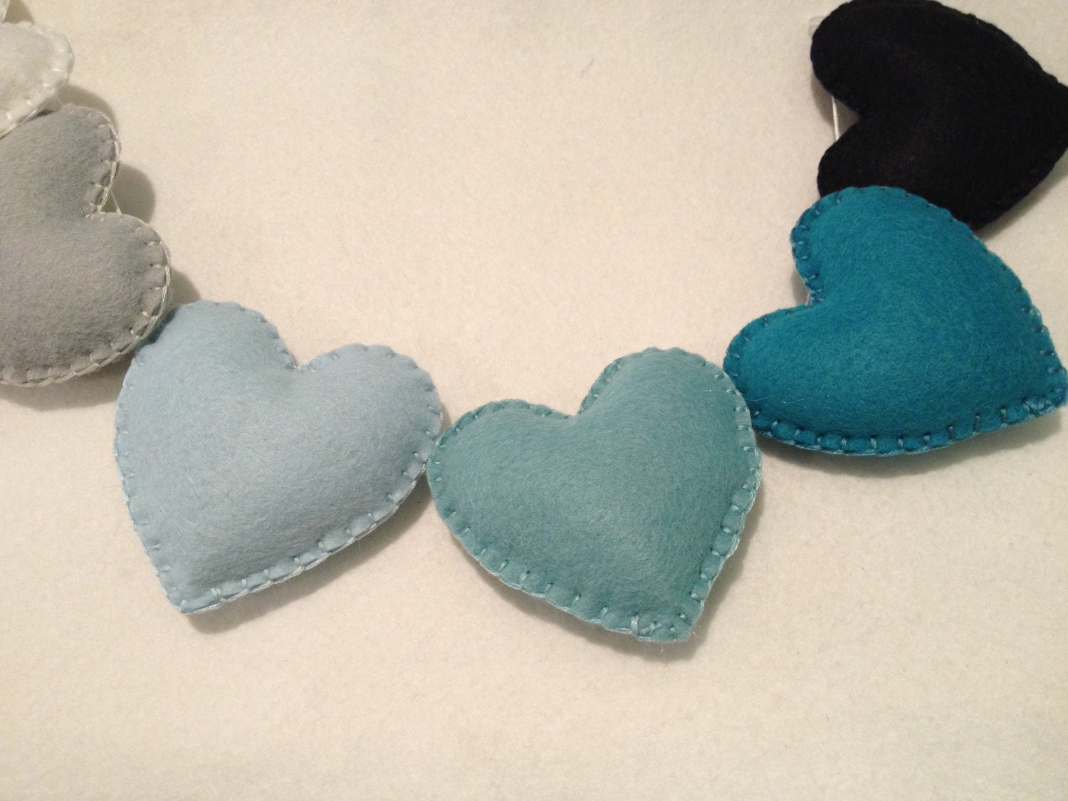 Heart Garland, banner---Ombré blues teals --photo prob, wedding prop