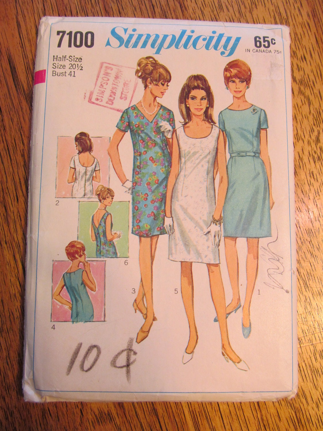 UNCUT Sewing Pattern - VINTAGE 1960's MOD Sheath Dress - Plus Size 20.5 - Simplicity 7100