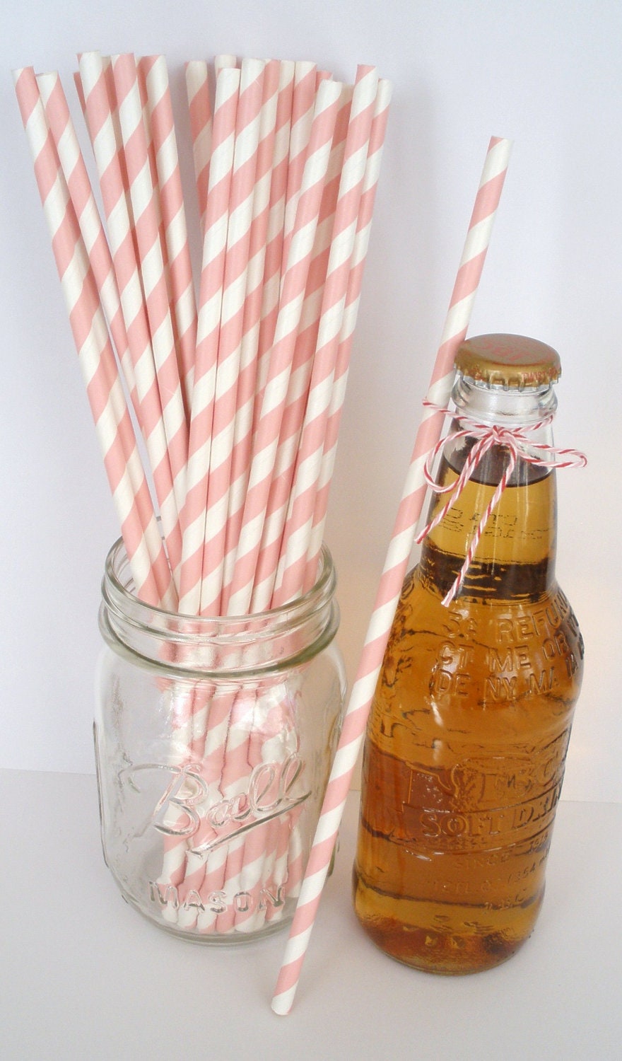 25 Extra Long LIGHT PINK Stripe Paper Straws, 10.5" Tall.....Weddings...Birthdays.....Paper Drinking Straws....Soda Bottles