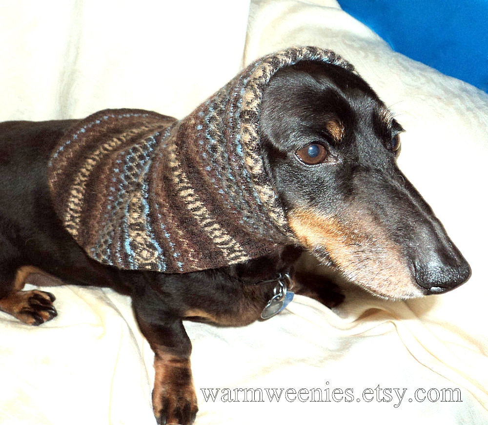 Dachshund snood small dog Italian merino wool Fair Isle handmade pets clothing
