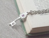 Key Necklace - Antique Silver Necklace With Key Charm - choose your color