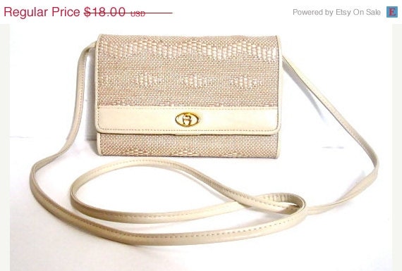 ON SALE NOW Vintage Closeout Sale - Southwestern Inspired, "Etienne Aigner," Off White / Beige Chevron Mini Shoulder Bag