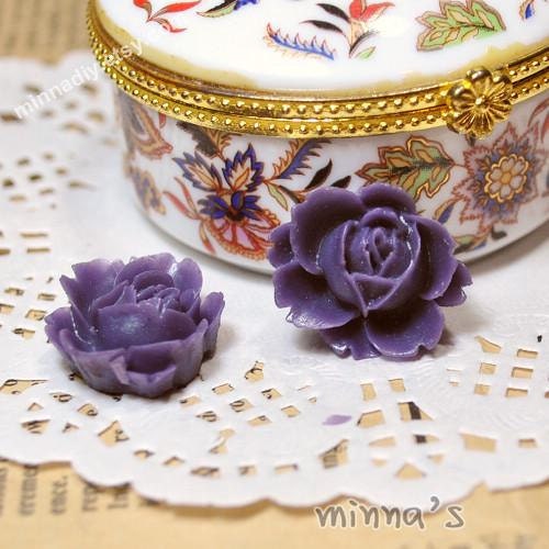 2 PCS Resin Flower Cabochon - Lovely Rose ( purple ) - 22x19mm - RF020
