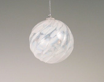Blown Glass Holiday Ornament Suncatcher Holiday Decor Opal Snow White Glass Orb Ball