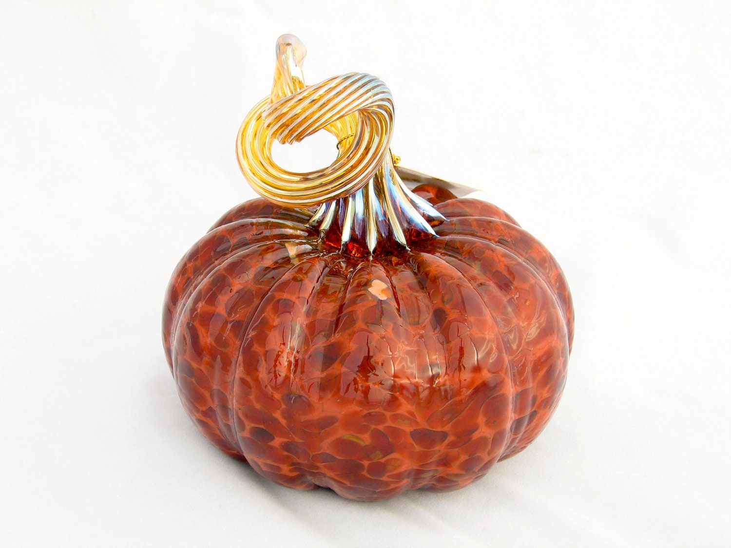 Blown Glass Pumpkin Autumn Colors - brown brick red gold table centerpiece harvest holiday luxury CIJ