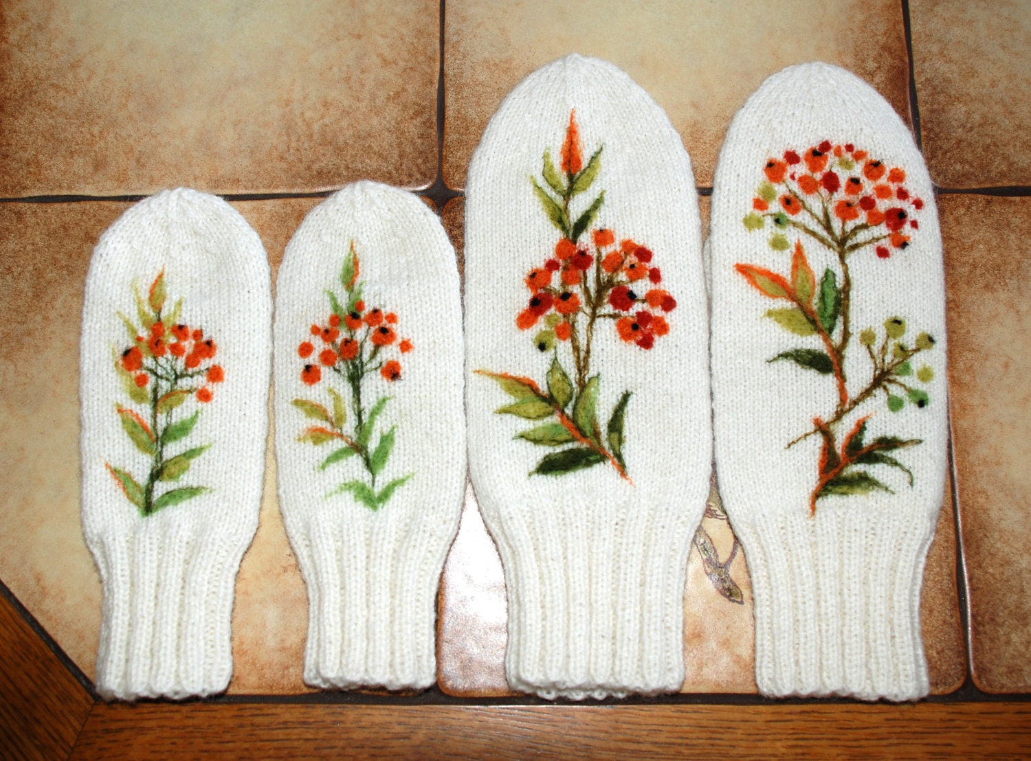 Reserved Cindy ......Kit of white rowan berries mittens for mother and daughter