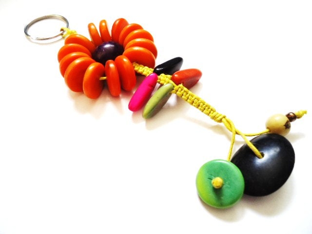 Orange Flower Keyring made with tagua.