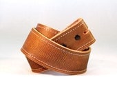 Leather belt - Handmade in USA - distressed stitched brown