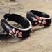 Black Hoop Earrings Sono Wood Stirrup Hanger Earring Hand Painted Flowers