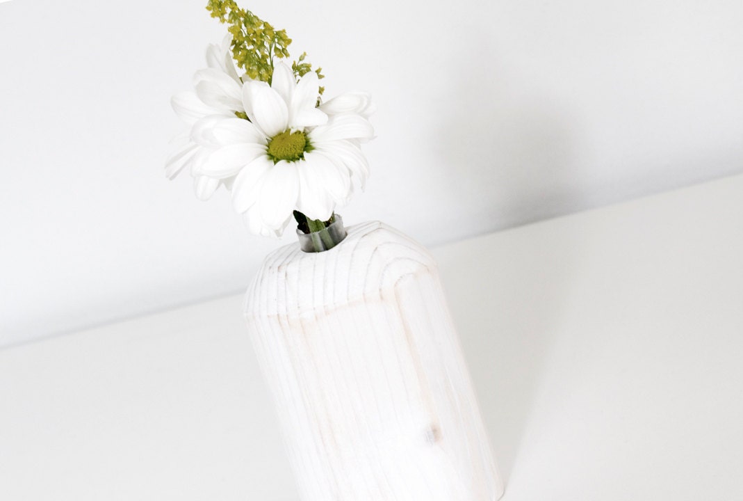 Small vase wooden in white, minimalist