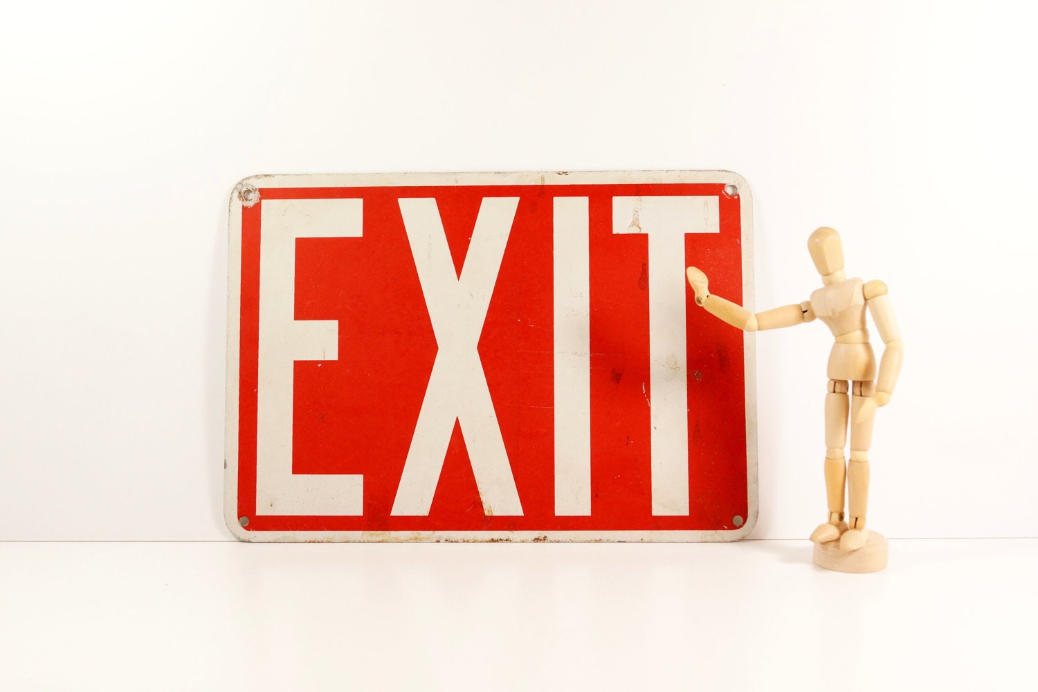 Vintage Industrial Metal Exit Sign in Red and White - Collectible, Home Decor, Man Cave, and more