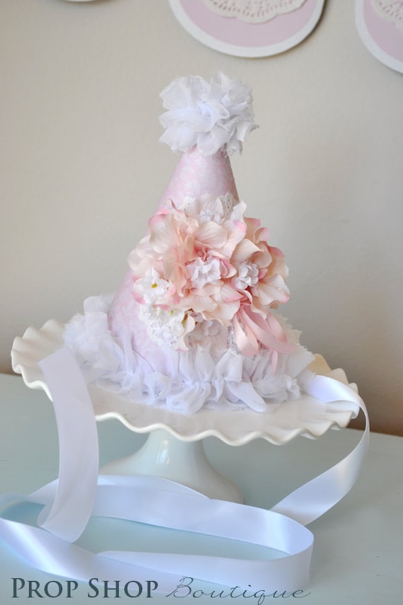 Shabby chic Tea Party Birthday Hat, Special Occasion, photo prop Il_570xn