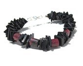 Upcycled Recycled / Inner Tube / Bracelet / Jewelry / Eco Friendly / Black Burgundy Stone / Black Rubber