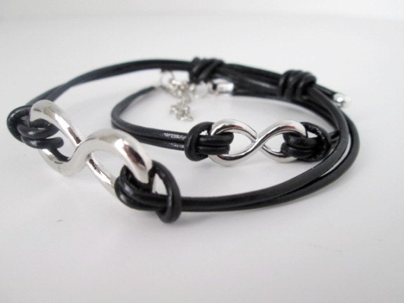Black Leather Infinity Bracelet for Him and Her