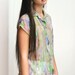 Ready to ship - Elaine Silk chiffon garden Ikat print button down blouse shirt top green lavender