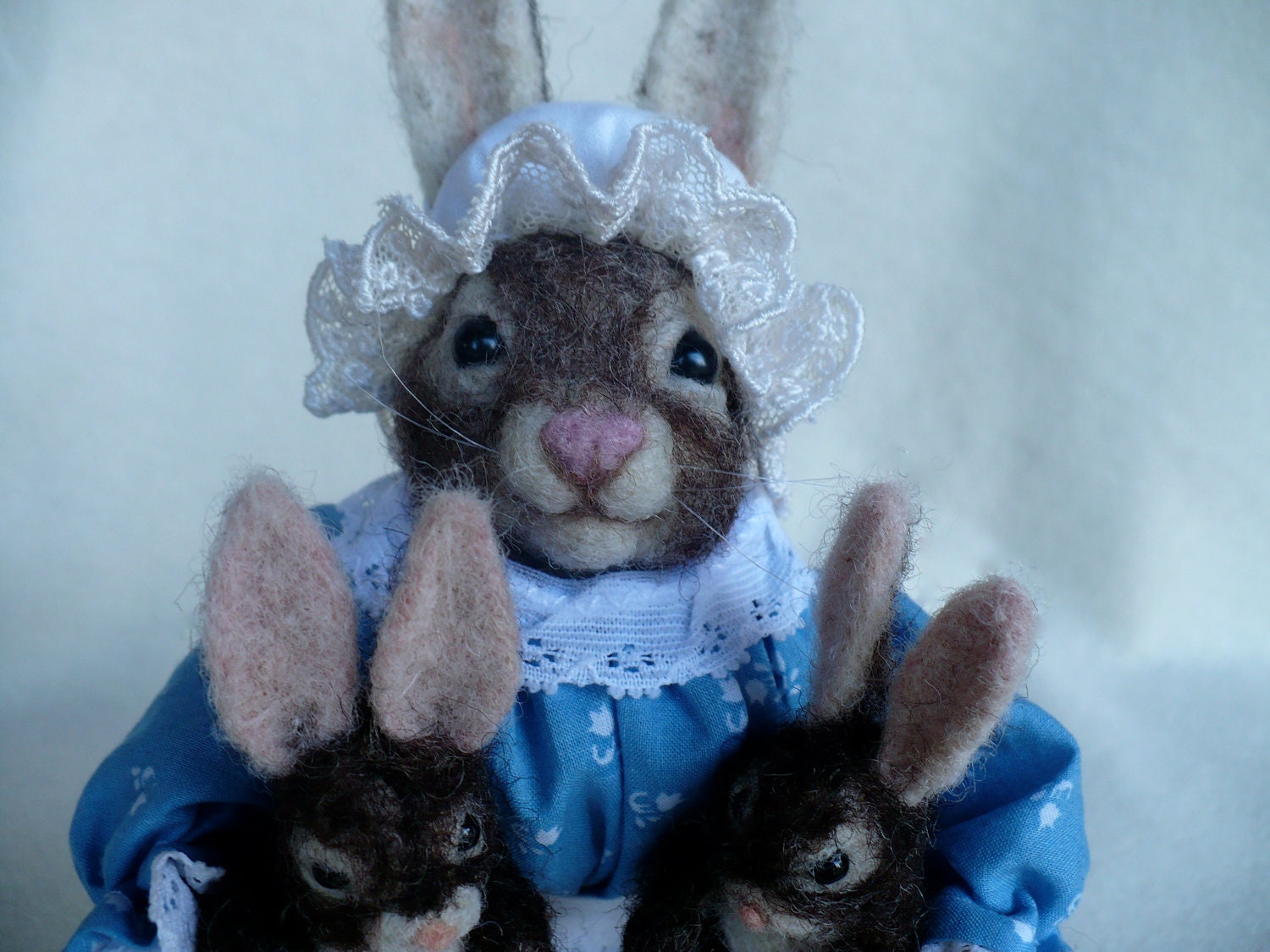 Mom and Bunnies,  Needle felted, Collectible, OOAK by Grannancan