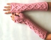 Pink Fingerless Gloves Knit Hand Warmers Womens Arm Warmers Wool Fingerless Mittens Warm Winter Cable Gloves - KG0040 - Aimarro