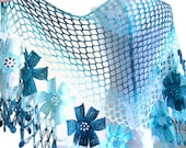 Capri,Deep sky blue,Cobalt blue,Ivory flower shawl,fashion,gift, valentine,  winter trends, fashion, 2012