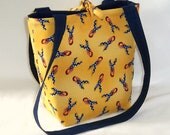 Yellow Flag Ribbon Tote Bag Purse Patriotic Troop Support Fabric Red White Blue Stars Stripes Teen Purse Small Tote Bag