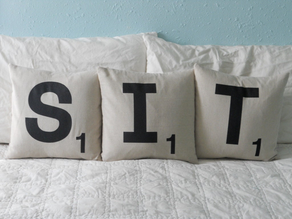 Set of 3 SCRABBLE LETTER decorative pillow cushion covers --SIT or choose any 3 letters
