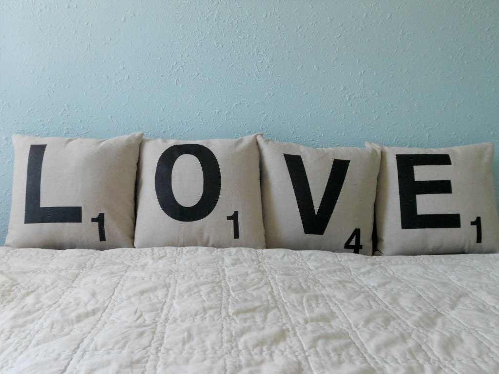 Love Scrabble Pillows - Covers and Inserts - Wedding/Bridal Shower Gift