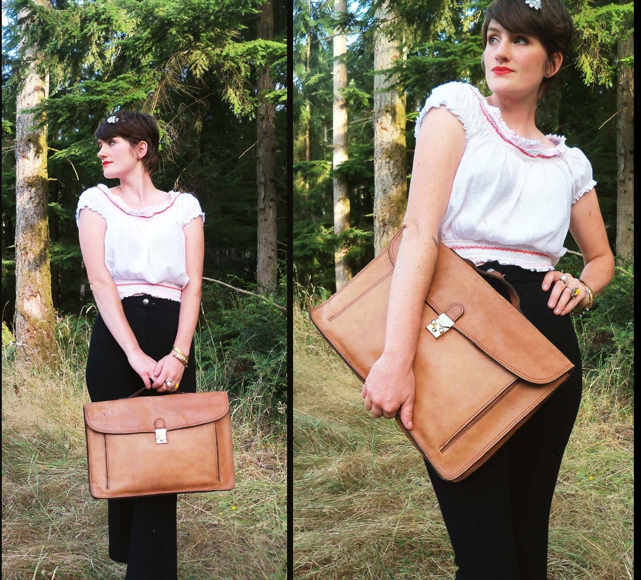vintage ITALIAN LEATHER Briefcase with Lock Clasp